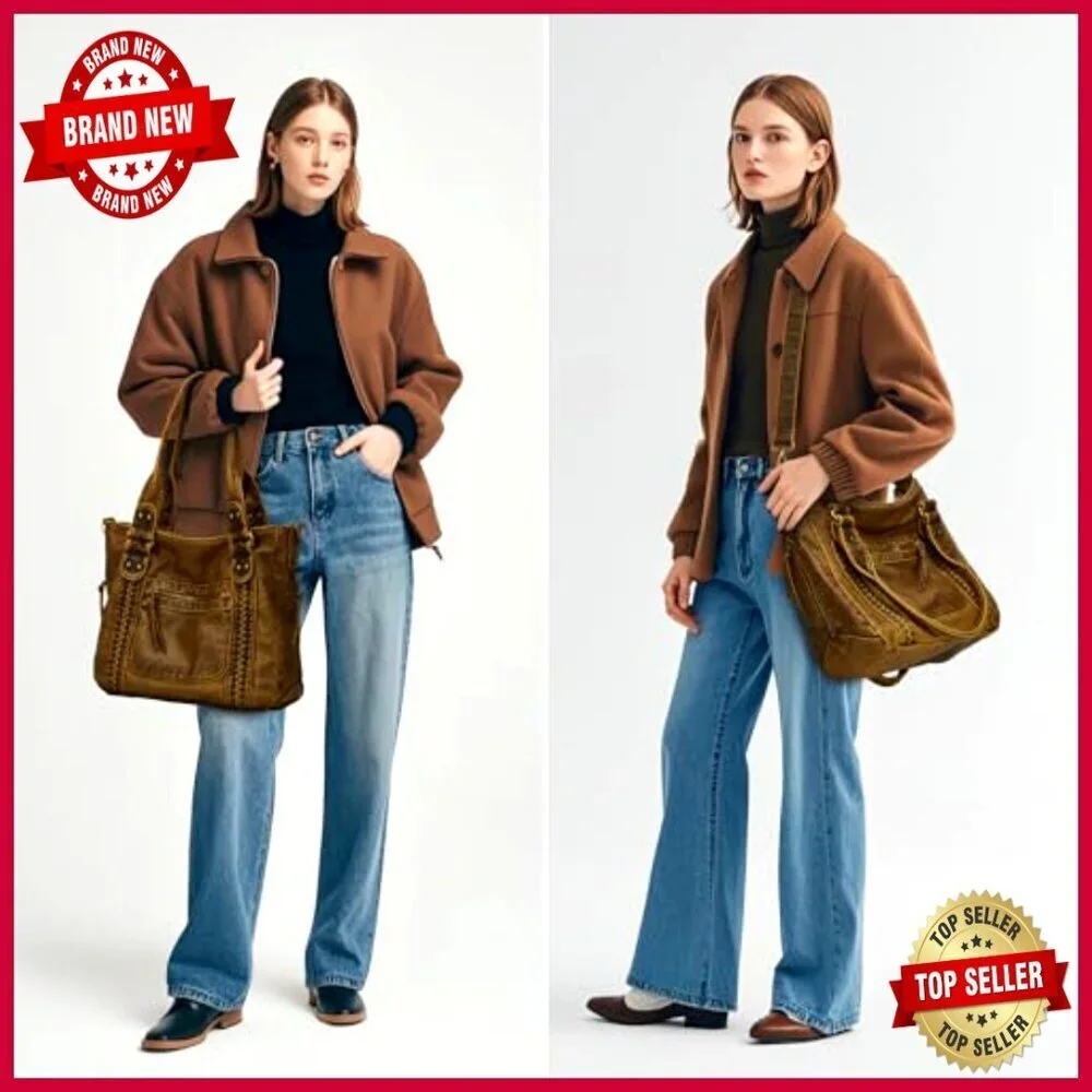 Large Soft Leather Crossbody Tote Hobo Bag with Multiple Pockets